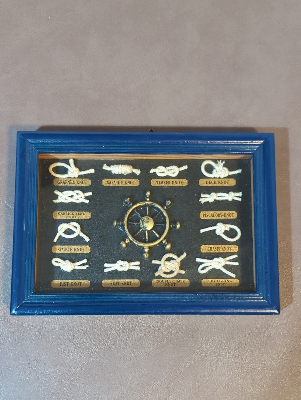 Vintage Framed Sailors Knots Diorama 12 Nautical Examples Blue Gold And Black